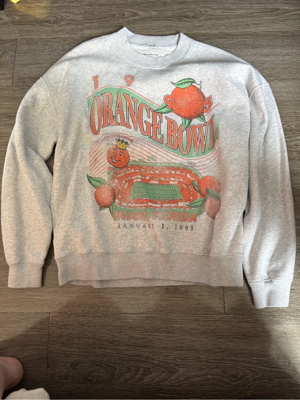 Abercrombie & Fitch Gray Crewneck with Orange Bowl Graphic
